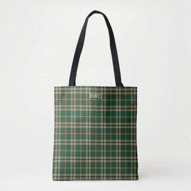 Bolso De Tela O'Neill Clan Tartan Green Place Monograma (Anverso)