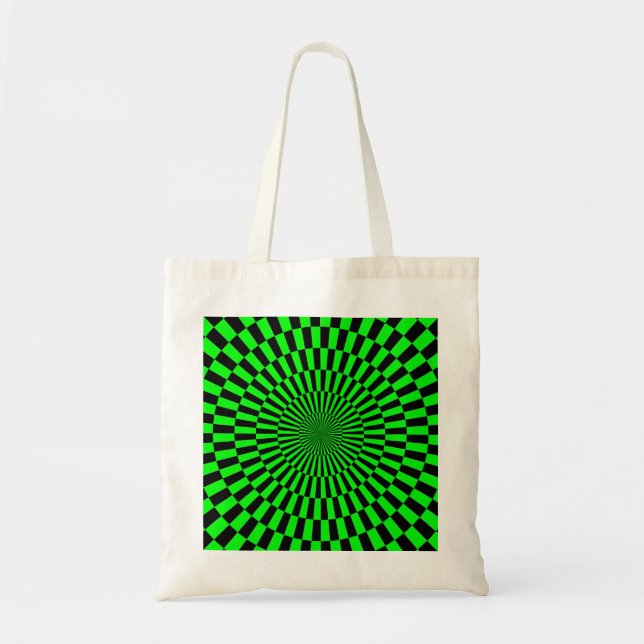 Bolso De Tela Op Art - Verde y Negro (Frente)