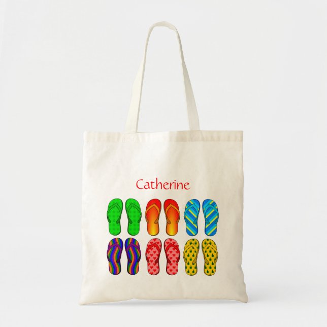Bolso De Tela Opción personalizada Flip flops Summer Beach Strip (Frente)