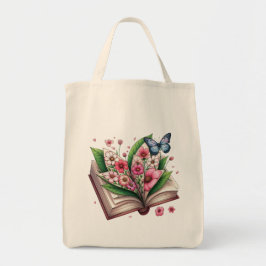 Bolso De Tela Open book drawing with flower and butterfly