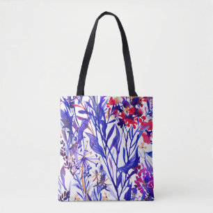Bolso De Tela Opulentas Florales Acuarelas: Fondo Jardín.