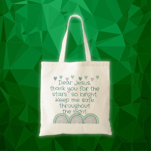 Bolso De Tela Oración cristiana para niños Verde y Rosa  