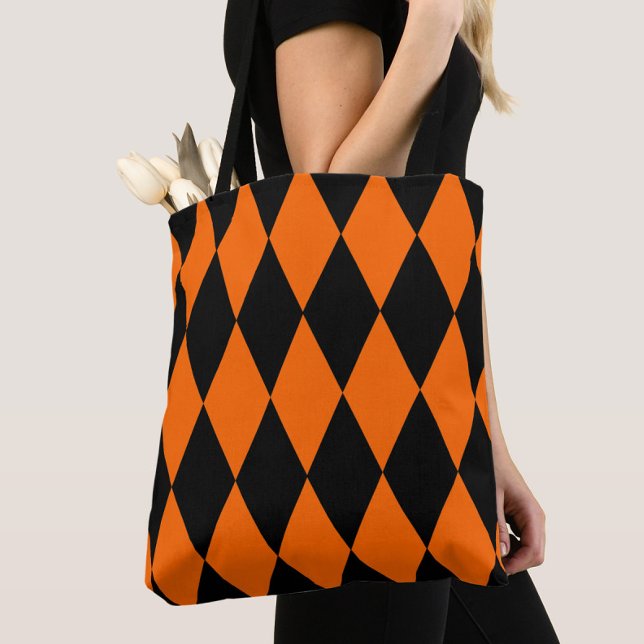 Bolso De Tela Orange Black Harlequin Diamonds Checkers Design  (Subido por el creador)