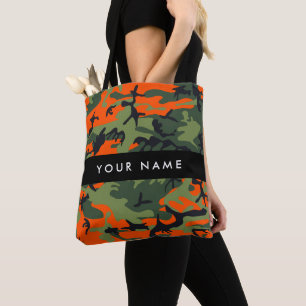 Bolso De Tela Orange Camouflage Pattern, Your name, Personalize