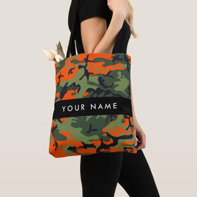 Bolso De Tela Orange Camouflage Pattern, Your name, Personalize (Detalle)
