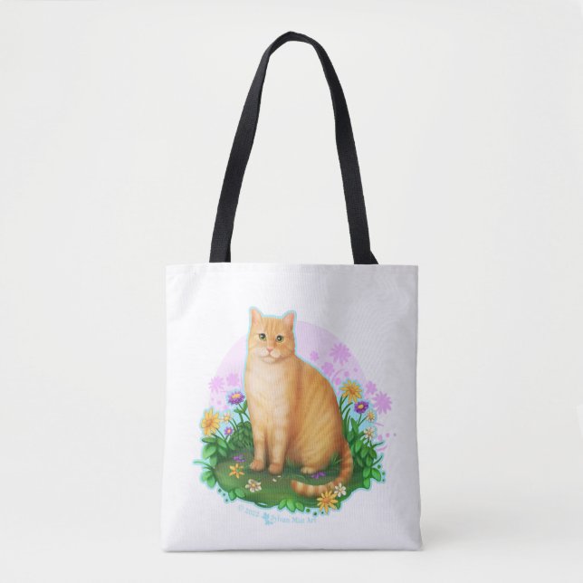 Bolso De Tela Orange Cat in the Flower Patch Tote Bag (Anverso)