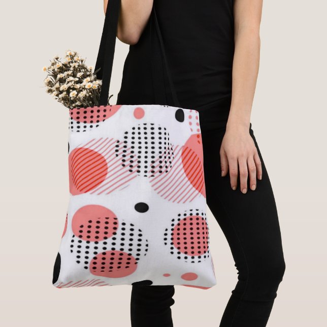 Bolso De Tela Orange Circles with Black Polka Dots pattern (Detalle)