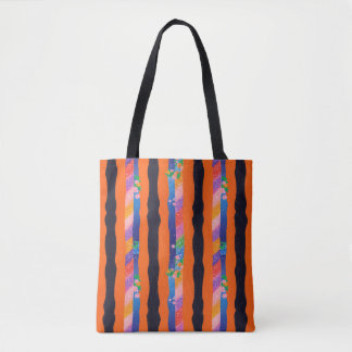 Bolso De Tela Orange Floral Wavy Stripe Pattern