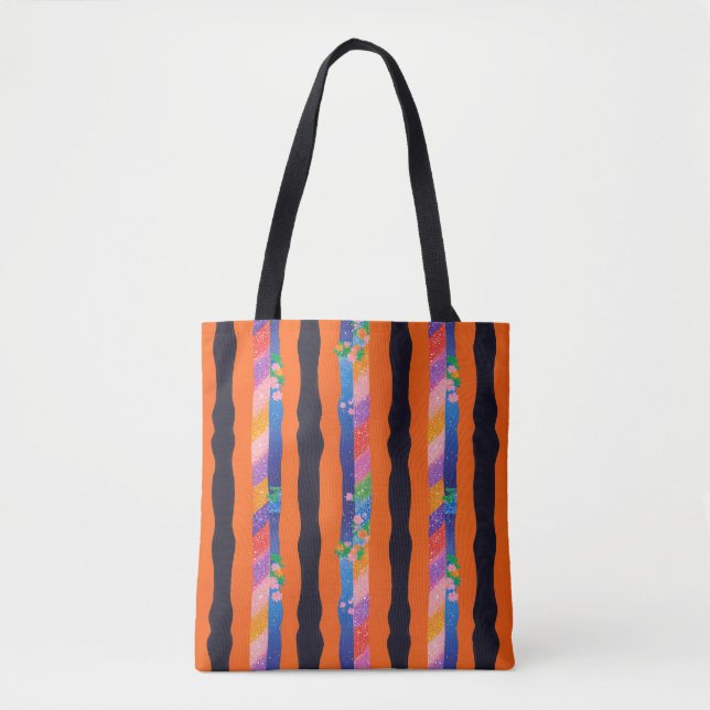 Bolso De Tela Orange Floral Wavy Stripe Pattern (Anverso)