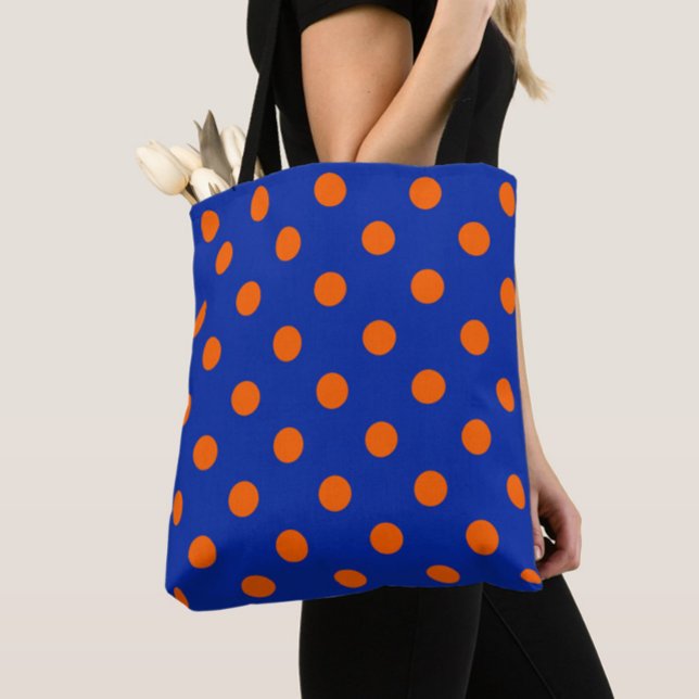 Bolso De Tela Orange On Blue Polka Dots Pattern Design  (Subido por el creador)