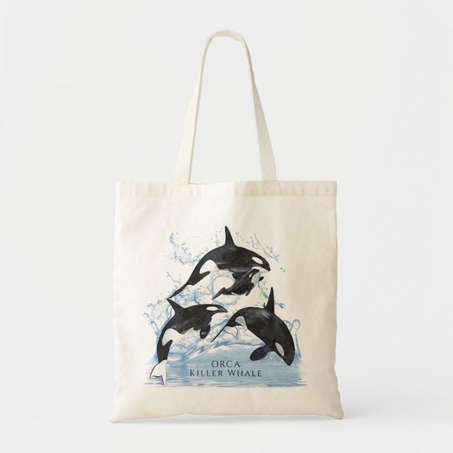 Bolso De Tela Orcas de acuarela blanca y negra increíbles (Frente)