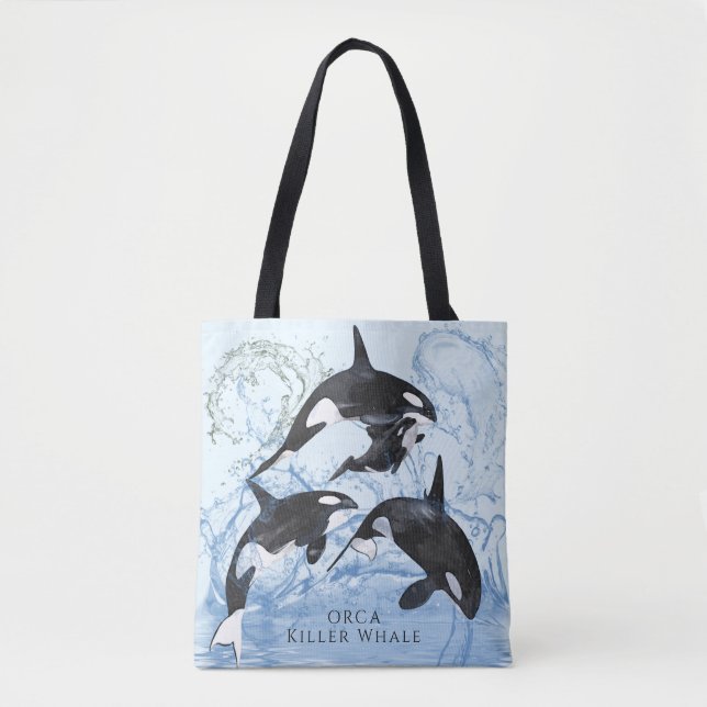 Bolso De Tela Orcas de acuarela blanca y negra increíbles (Anverso)