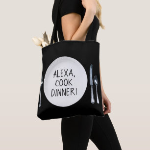 Bolso De Tela Orden de Alexa sobre el plato blanco de la cena