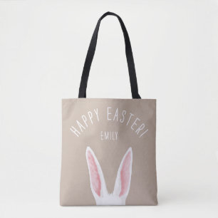 Bolso De Tela Orejas de conejo blancas con nombre Feliz Pascua