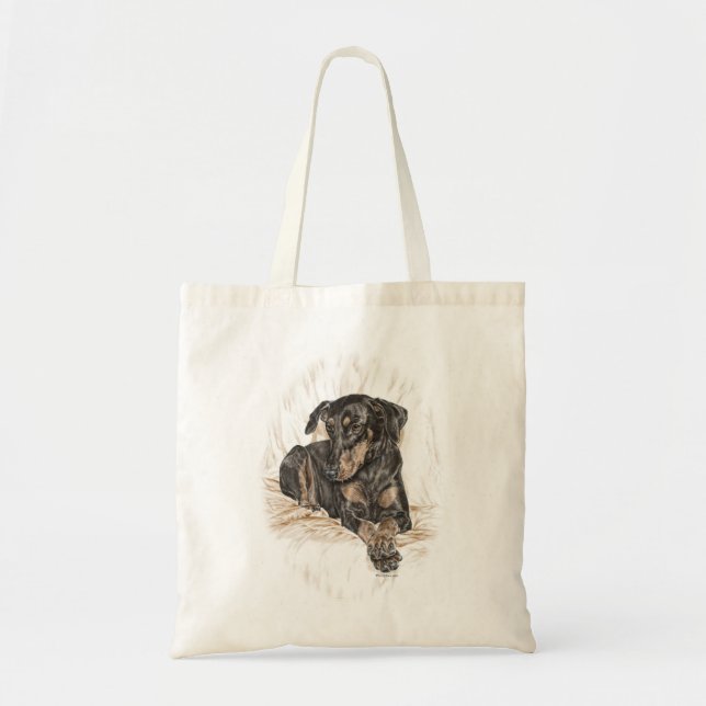 Bolso De Tela Orejas naturales del perro Doberman (Frente)
