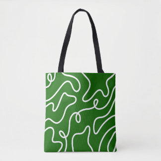 Bolso De Tela Organic Liquid Line Art Forest Green Wavy Abstract