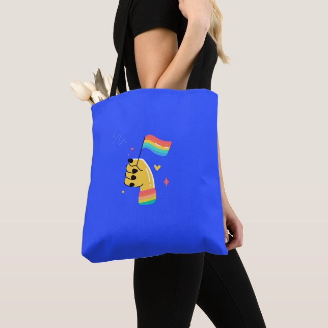 Bolso De Tela Orgullo gay funky Arcoiris LGBTQ+ Bandera Tote Bag (Detalle)