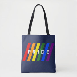 Bolso De Tela Orgullo LGBTQ Diagonal Franjas Arcoíris sobre Azul