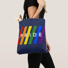 Bolso De Tela Orgullo LGBTQ Diagonal Franjas Arcoíris sobre Azul