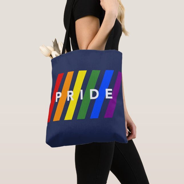 Bolso De Tela Orgullo LGBTQ diagonal raya en azul marino (Detalle)