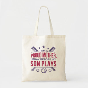 Bolso De Tela Orgullosa Madre De Béisbol Que Rezo Antes De Jugar