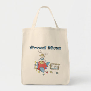 Bolso De Tela Orgullosa Mamá-Avión es un niño camiseta y regalo