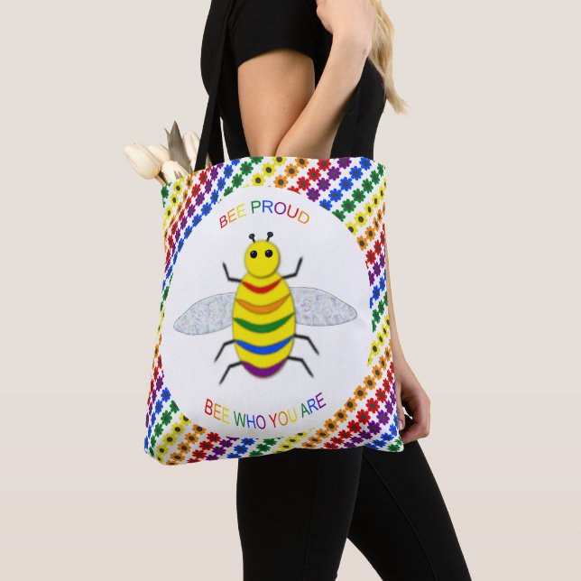 Bolso De Tela Orgulloso arcoíris y flores de la comunidad LGBT (Detalle)