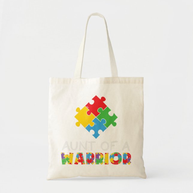Bolso De Tela Orgulloso Autismo Tía De Un Guerrero. Conciencia a (Frente)