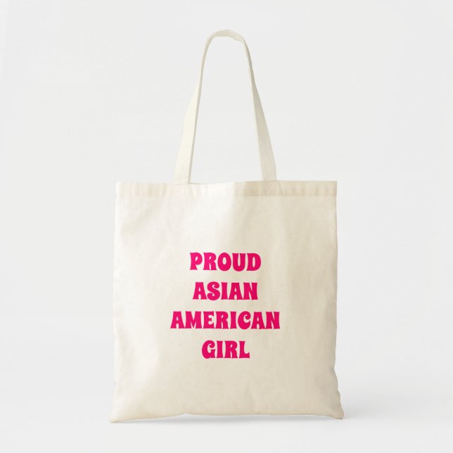 Bolso De Tela Orgulloso Chica asiático-americano, blanco rosado  (Frente)