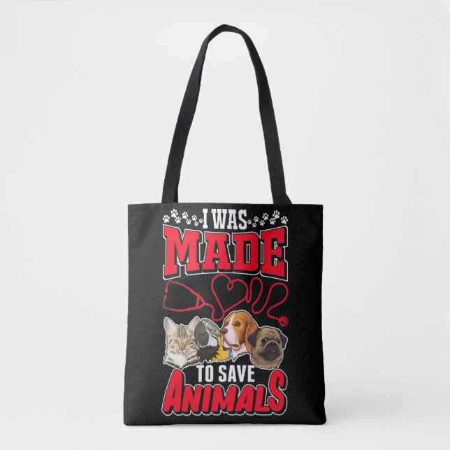 Bolso De Tela Orgulloso Vet Tech Love Animals Veterinario (Anverso)