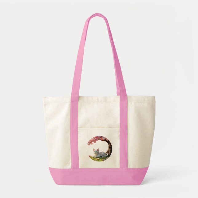 Bolso De Tela Origami Cat under Cherry Blossom (Frente)