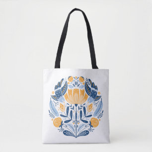 Bolso De Tela Ornamento de arte popular con aves, rosas y flowe