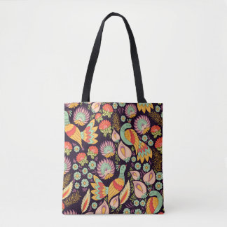 Bolso De Tela Ornamento de aves florales folclóricas vintage