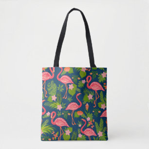 Bolso De Tela Ornamento de flamingo rosa sobre una espalda turqu