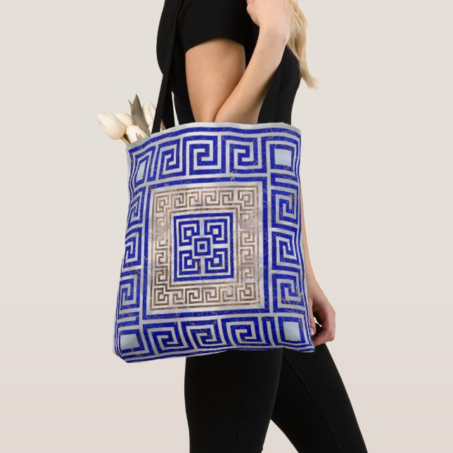 Bolso De Tela Ornamento dominante griego - lapislázuli y oro (Detalle)