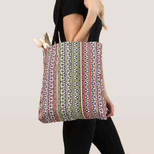 Bolso De Tela Ornamento étnico geométrico verde oliva y marrón