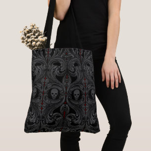 Bolso De Tela Ornamento gris del gótico con el cráneo