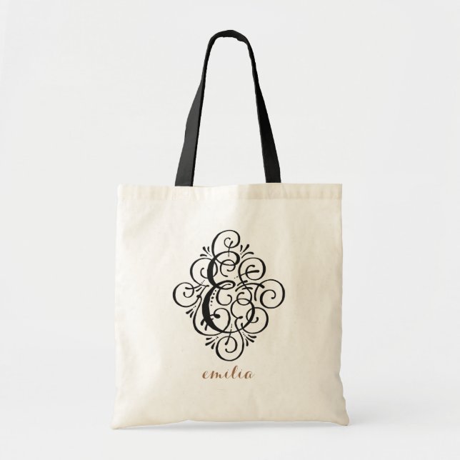 Bolso De Tela Ornamento Monograma Swash Personalizado Inicial "E (Frente)