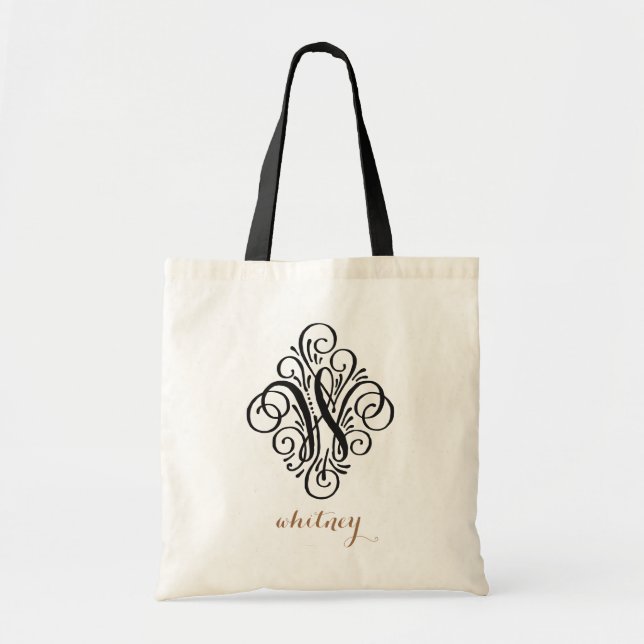 Bolso De Tela Ornamento Monograma Swash Personalizado Inicial "W (Frente)