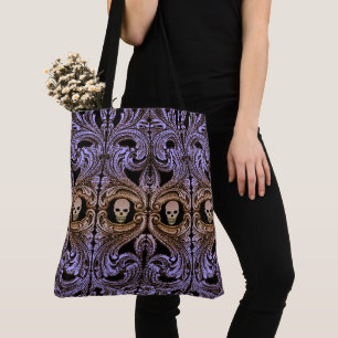 Bolso De Tela Ornamento púrpura del gótico con el cráneo