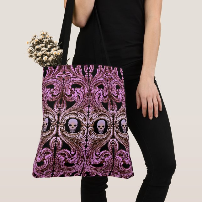 Bolso De Tela Ornamento rosado del gótico con el cráneo (Detalle)