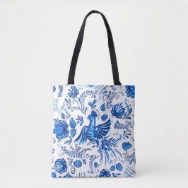 Bolso De Tela Ornamento ruso azul y blanco 