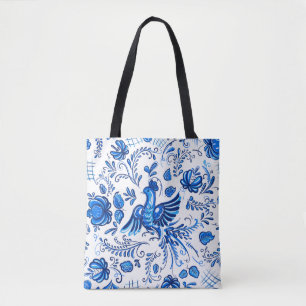 Bolso De Tela Ornamento ruso azul y blanco 
