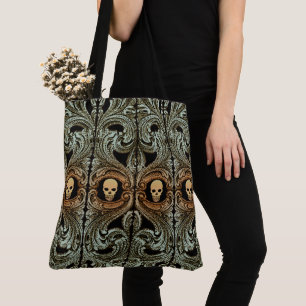 Bolso De Tela Ornamento verde sabio del gótico con cráneo