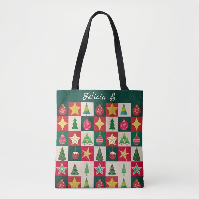 Bolso De Tela Ornamentos de árboles y plazas de estrellas (Anverso)