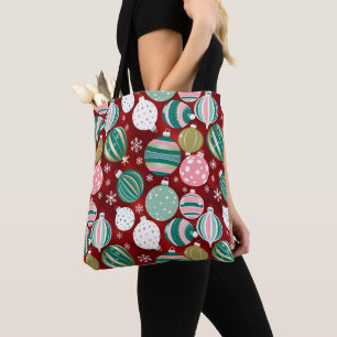 Bolso De Tela Ornamentos de Navidad retro vintage y copos de nie