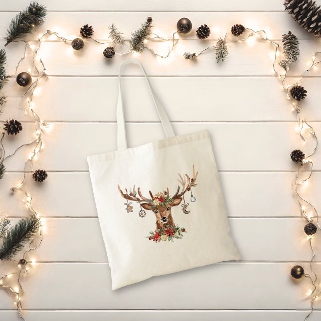 Bolso De Tela Ornamentos de renos de Navidades rusos (Rustic Christmas Reindeer Antler Ornaments Tote Bag)
