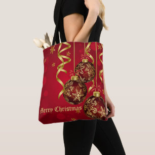 Bolso De Tela Ornamentos navideños rojos y dorados de moda