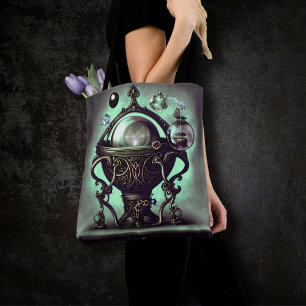 Bolso De Tela Ornate Cauldron con bola de cristal verde y orbs