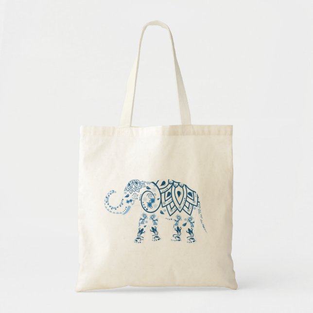 Bolso De Tela Ornate Patterned Blue Elephant (Frente)